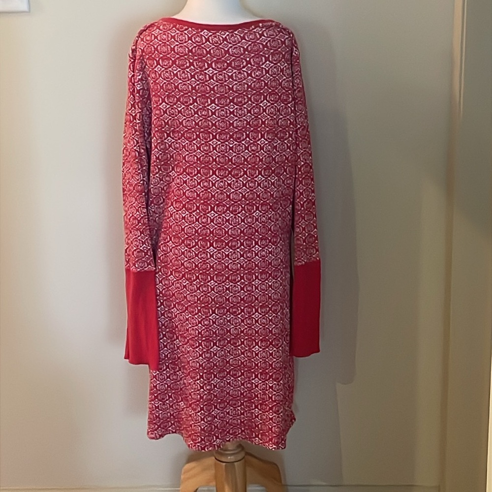 EUC~Woman’s XL Lucky Brand Red/White Button Detailed Long Sleeved Nightshirt - Picture 4 of 7